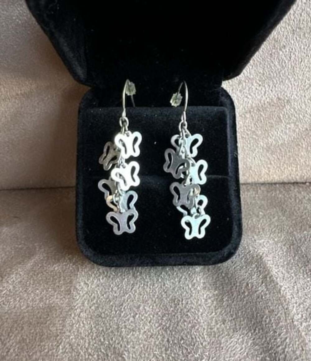 Vintage Silver Tone Cascading Multi-Butterfly Dangle Earrings